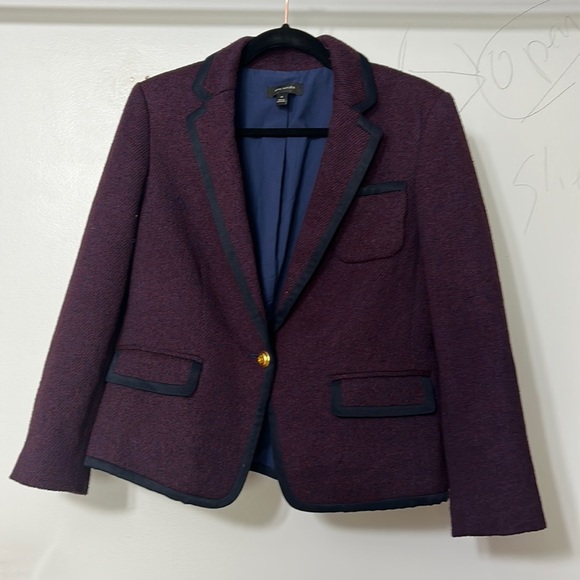 Ann Taylor Burgundy Blazer with Navy Blue Trim - Picture 2 of 6